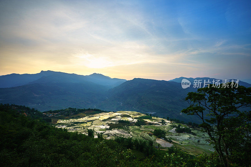 梯田水季由日落期开始，在越南老蔡省Y Ty开始种植水稻的时间